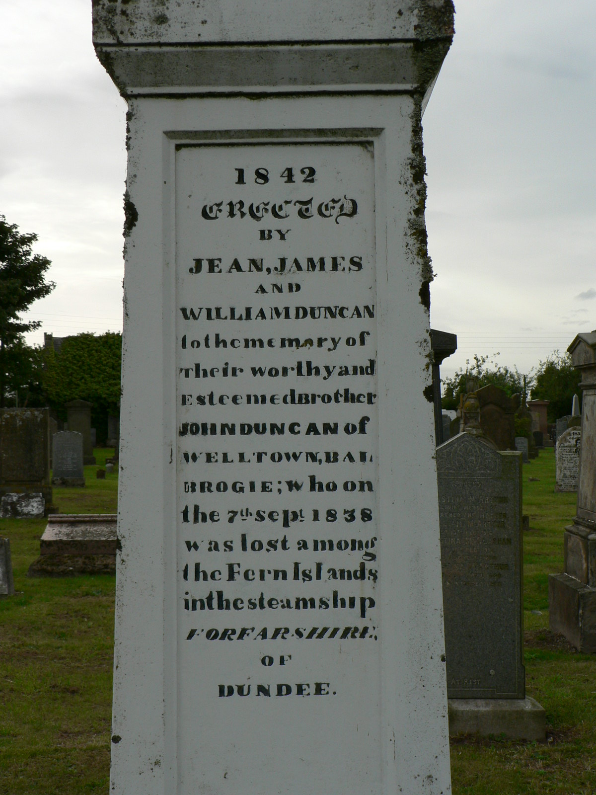 John Duncan memorial stating he was lost